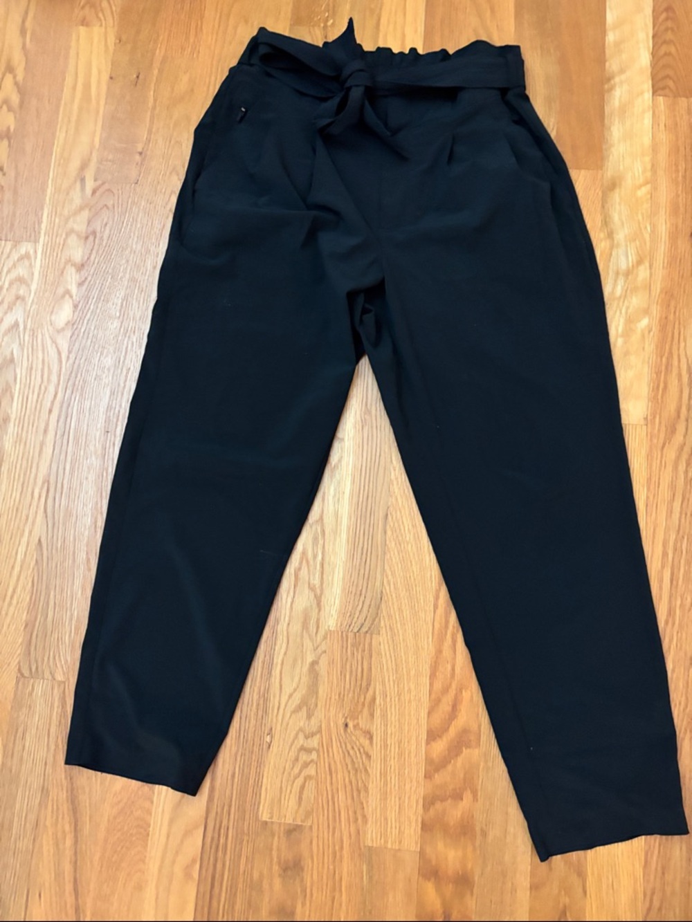 Athleta Black High-Waist Paperbag Tie Trousers